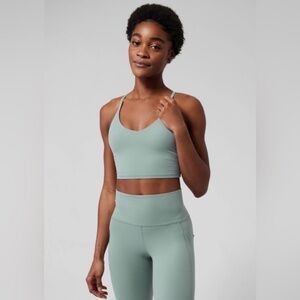 ATHLETA ELATION STRAPPY LONGLINE BRA, SIZE A-C, SMALL, SAGE GREEN